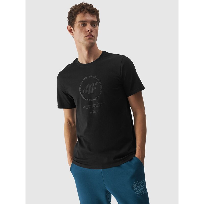4F Herren T-Shirt mit Print, aus Bio-Baumwolle - schwarz - L