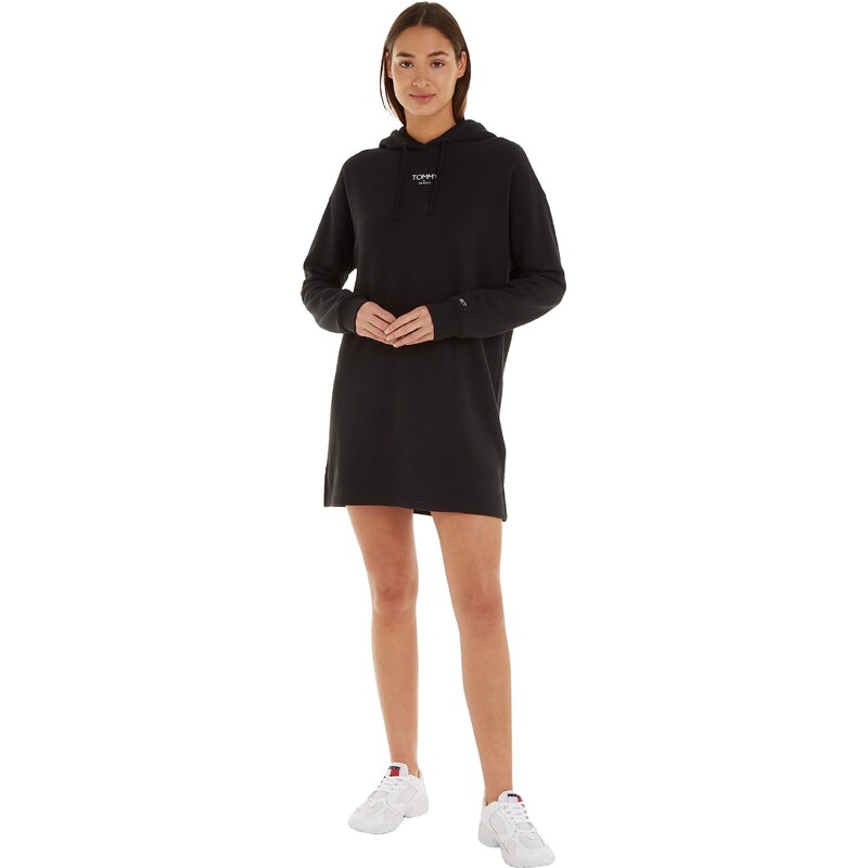 Tommy Jeans Damen Hoodie Kleid Logo mit Kapuze, Schwarz (Black), XXS
