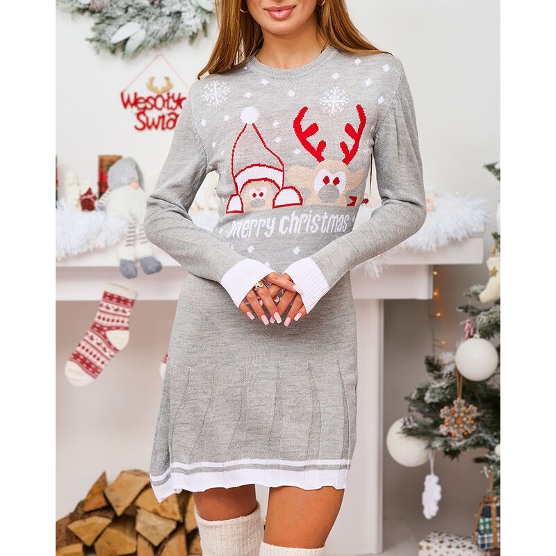 marka niezdefiniowana Royalfashion Christmas Sweater Damenkleid in Grau - pigeon gray