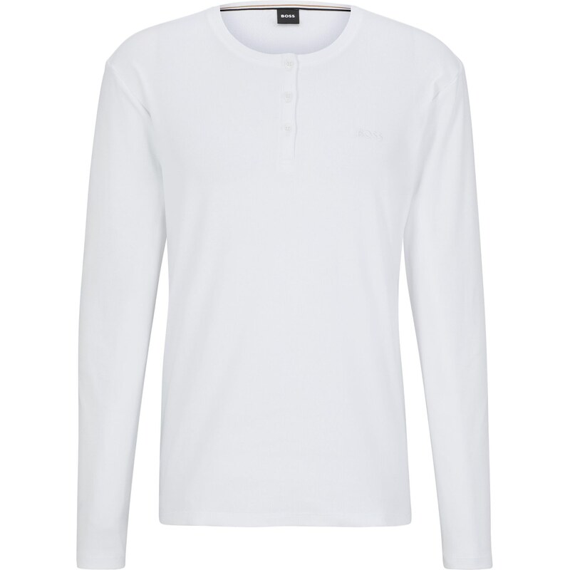 BOSS Herren Cosy LS-Shirt Pyjama-Shirt aus Stretch-Baumwolle mit Henley-Ausschnitt Weiß L