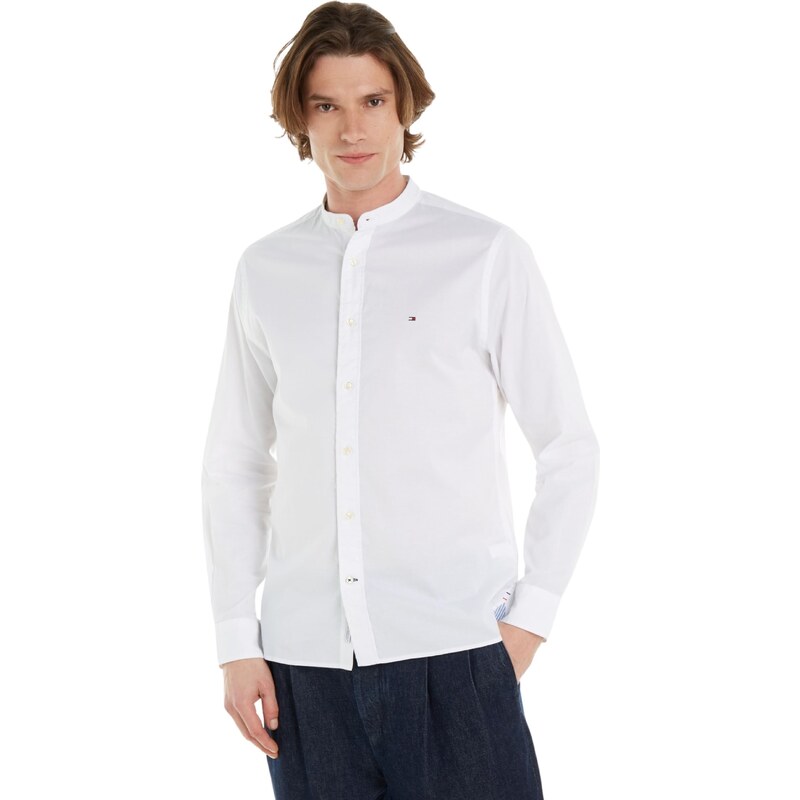 Tommy Hilfiger Herren Hemd Natural Soft Solid Mao Rf Shirt Langarm, Weiß (White), L