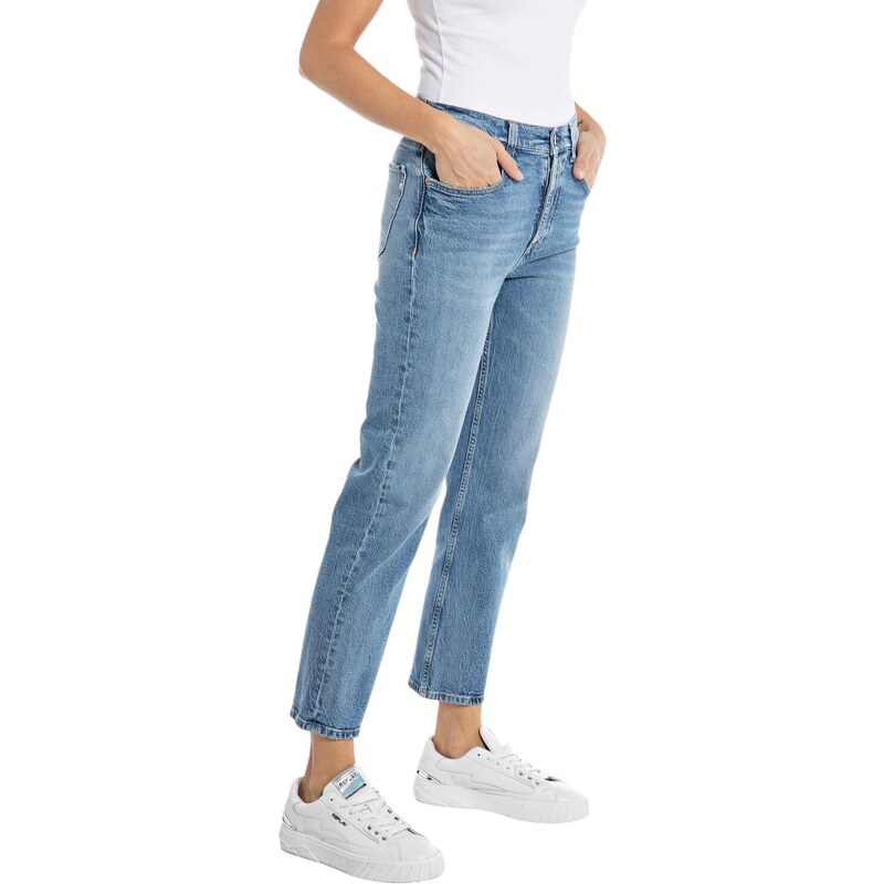 Replay Damen Jeans Maijke Straight Straight-Fit Rose Label aus Comfort Denim, Blau (Medium Blue 009), 28W / 28L