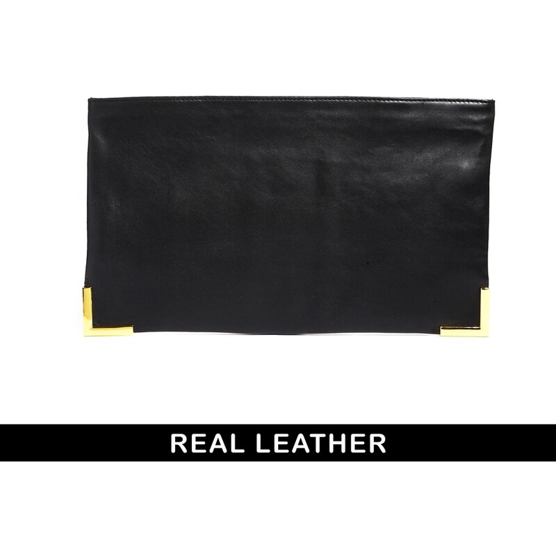 ASOS Leather Clutch Bag With Metal Corners And Zip Top