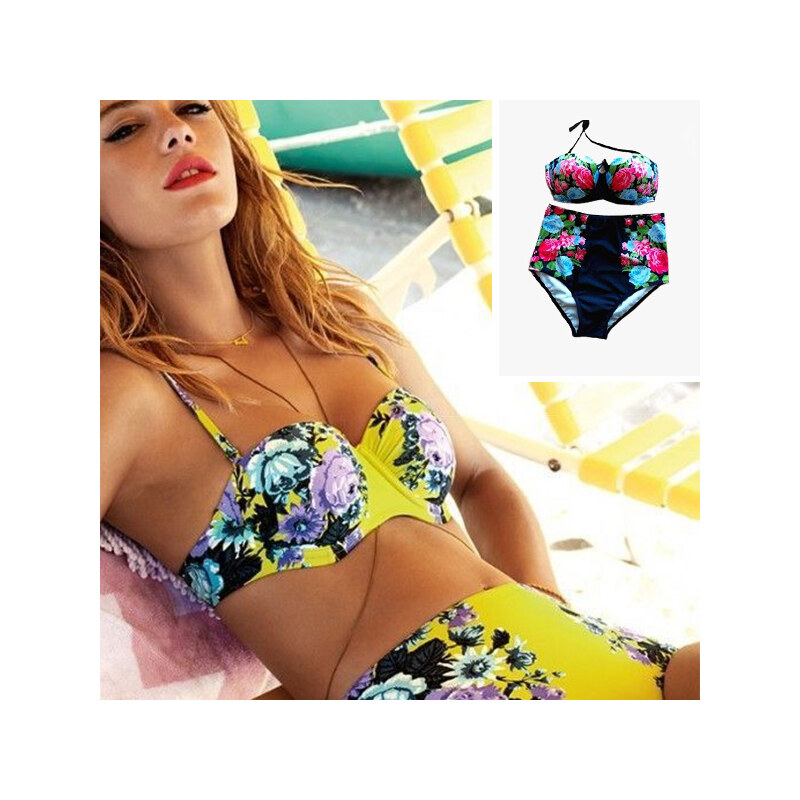 Lesara Bikini mit Blumen-Muster - XS - Gelb