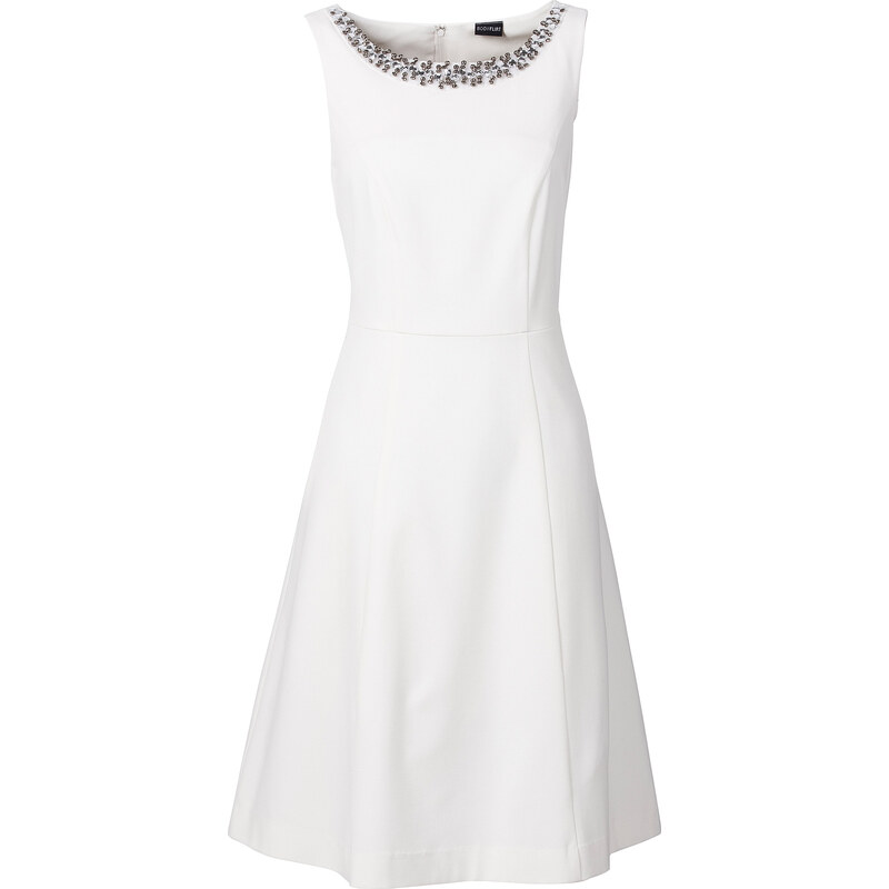 BODYFLIRT Kleid mit Perleneinsatz in weiß von bonprix