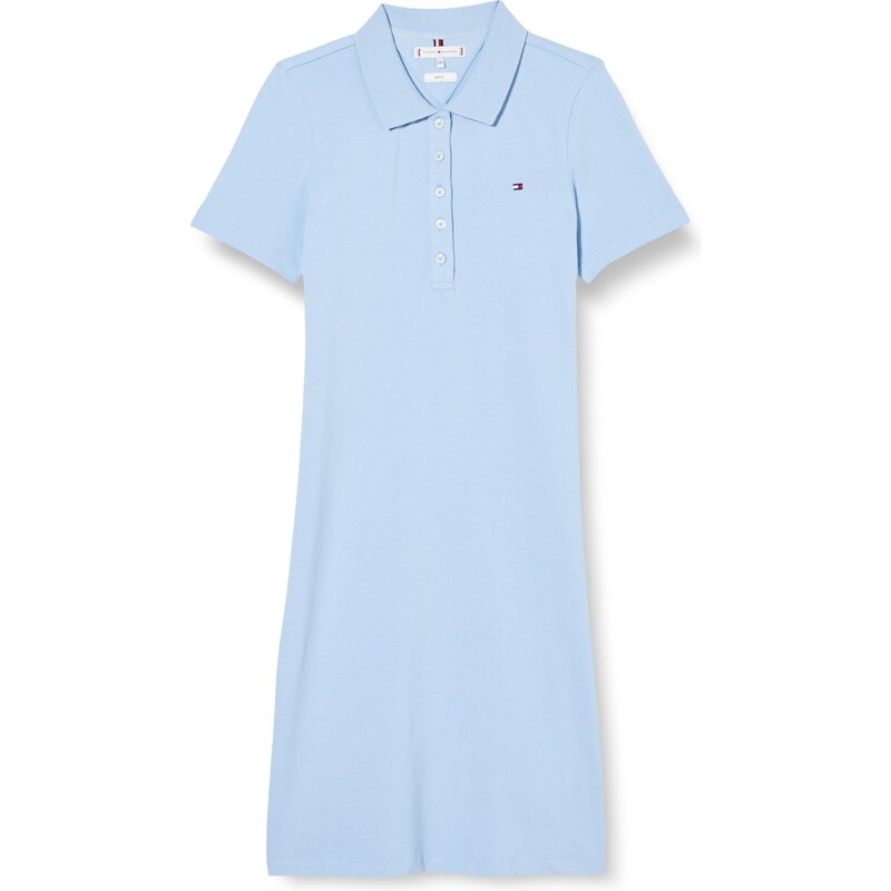 Tommy Hilfiger Damen Polokleid 1985 Slim Pique Polo Dress Ss Slim Fit, Blau (Well Water), XL