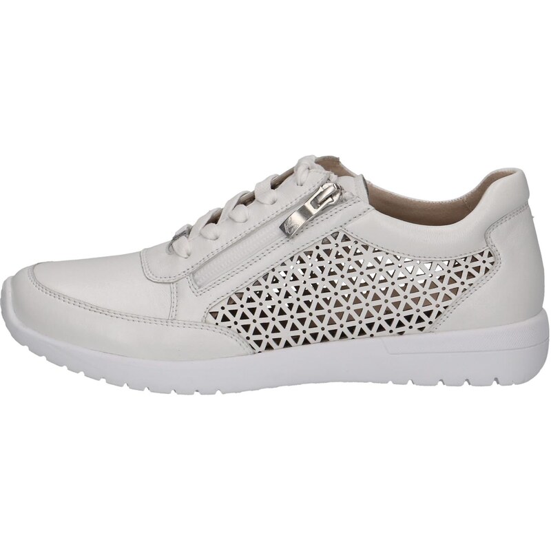 CAPRICE Damen Sneaker flach aus Leder mit Reißverschluss, Weiß (White Nappa), 42 EU