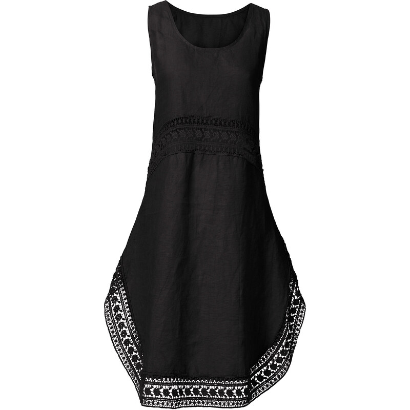 RAINBOW Kleid mit Leinenanteil und Spitze ohne Ärmel in schwarz von bonprix