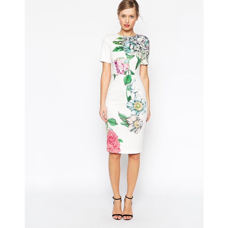 ASOS - Premium - Figurbetontes Kleid mit Blumen - Mehrfarbig