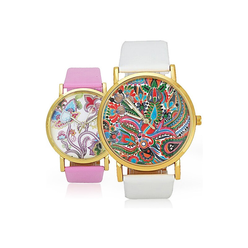 Lesara Damen-Armbanduhr mit floralem Muster - Pink
