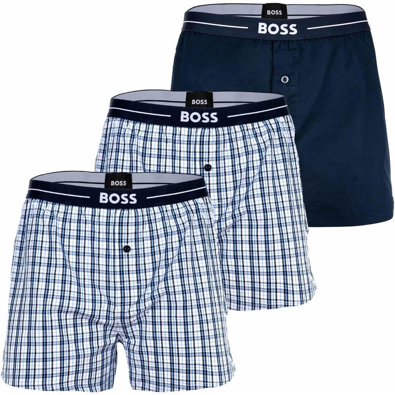 BOSS Men's 3P Woven Boxer Pyjama_Short, Dark Blue406, XL