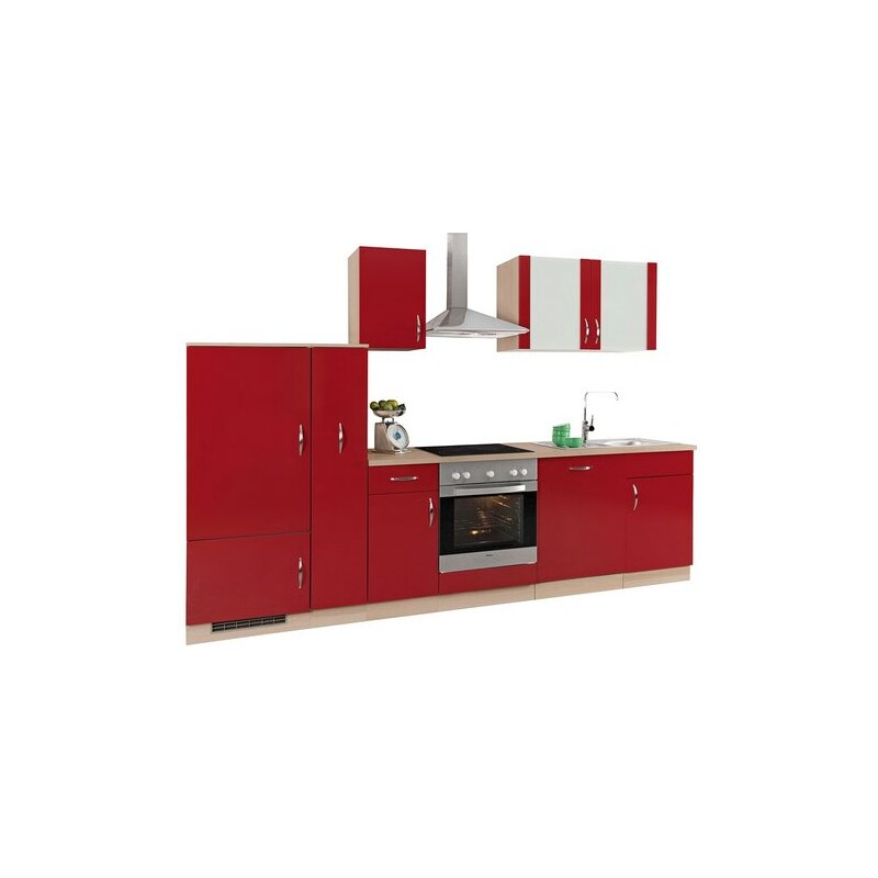 Küchenzeile Madrid Breite 300 cm mit E-Geräten Baur rot
