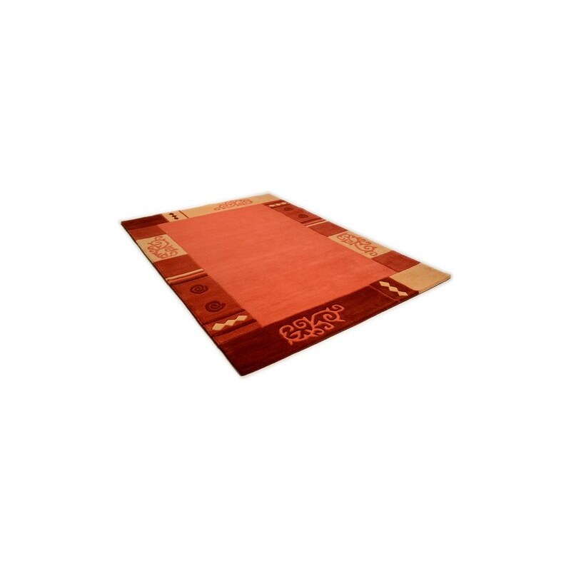 THEKO Teppich Ambadi handgearbeiteter Konturenschnitt handgetuftet reine Schurwolle orange 1 (B/L: 60x90 cm),2 (B/L: 70x140 cm),3 (B/L: 120x180 cm),4 (B/L: 160x230 cm),5 (B/L: 200x200 cm, Achteck),6 (