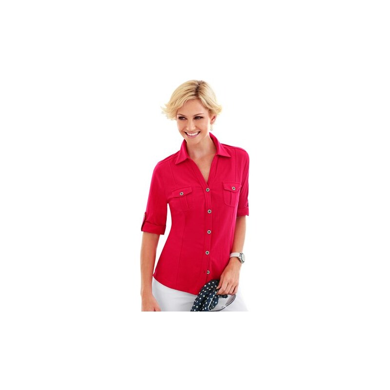 COLLECTION L. Damen Collection L. Jersey-Bluse mit Umlegekragen rot 36,38,40,42,44,46,48,50,52,54