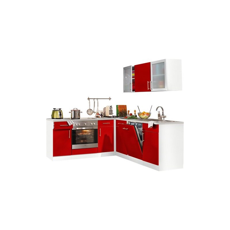 Winkelküche mit E-Geräten Celle Stellbreite 200 / 220 cm Baur rot