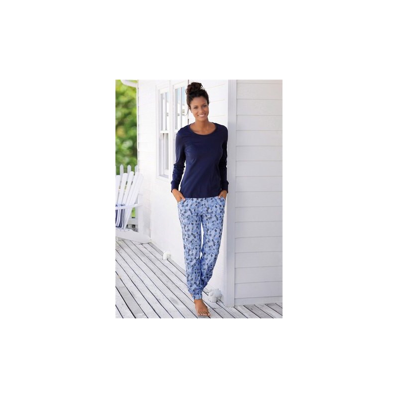 Vivance Dreams Pyjama mit Allover-Blätterprint blau 32/34,48/50,52/54,56/58
