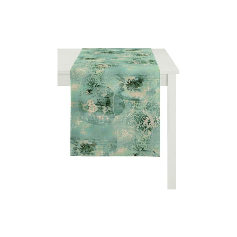 APELT Tischläufer Jade Baumwolldruck blau 48x140 cm