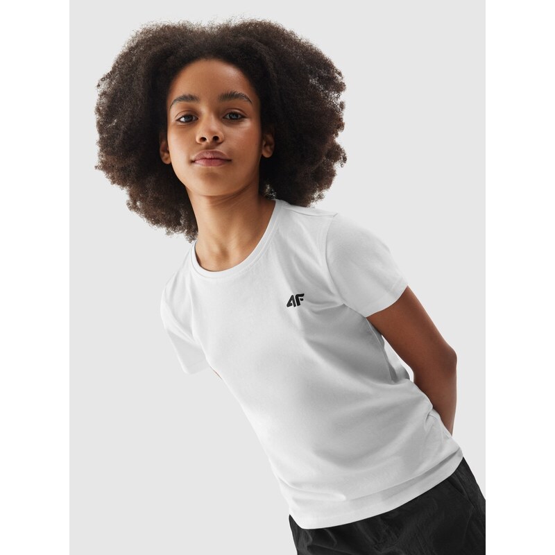 4F Unifarbenes T-Shirt für Mädchen - weiß - 122