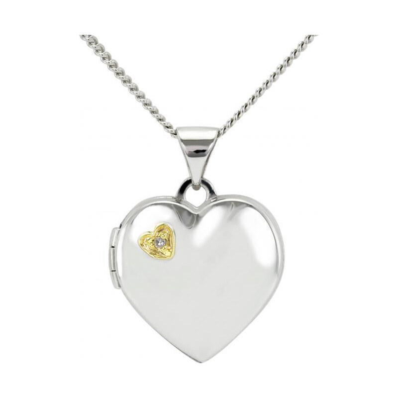Eppi Silbernes Medaillon in Herzform mit Diamant aus Silber Dialah