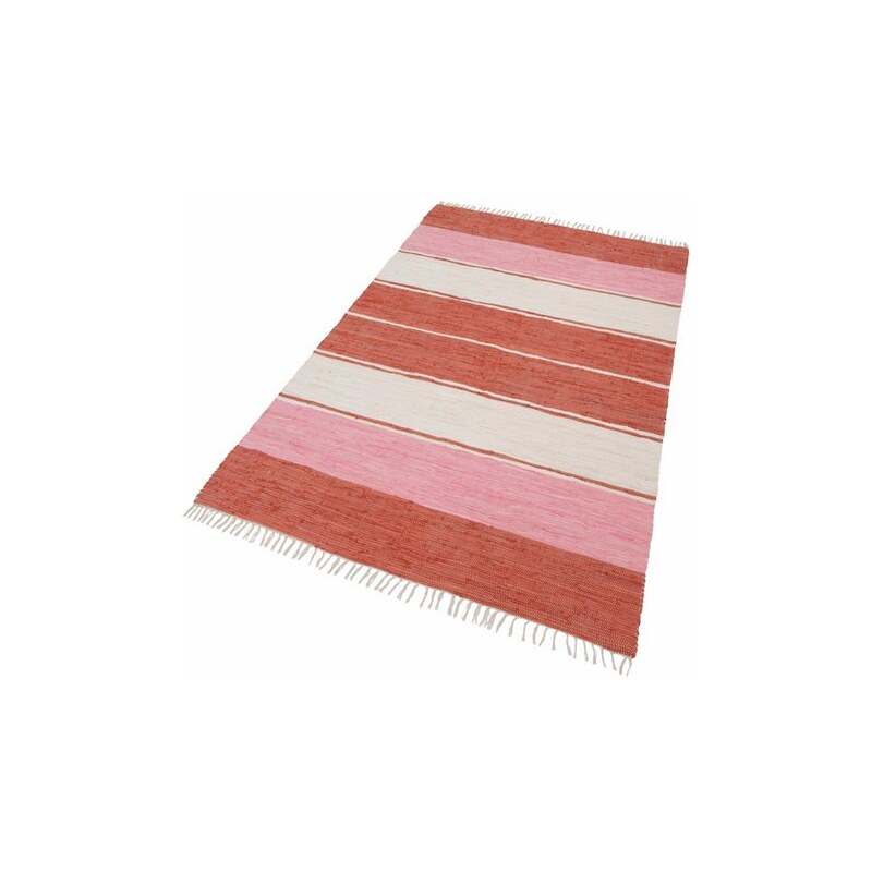 Teppich Stripe Cotton handweb Fleckerl THEKO rot 2 (B/L: 60x120 cm),3 (B/L: 120x180 cm),4 (B/L: 160x230 cm)