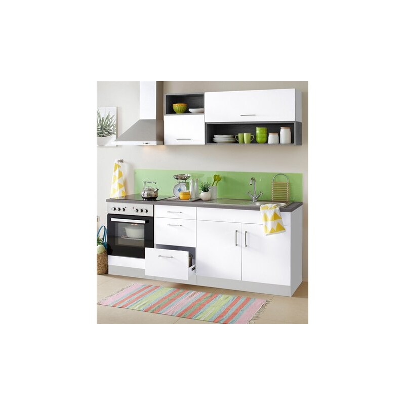 HELD MÖBEL Küchenzeile Lyon Breite 210 cm mit E-Geräten weiß