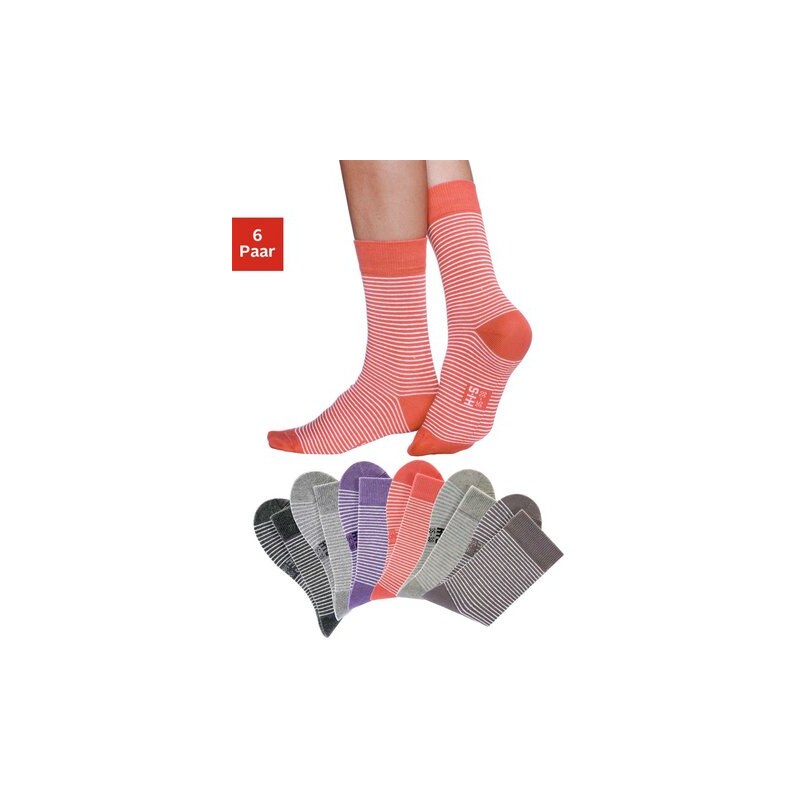 H.I.S Geringelte Socken (6 Paar) mit druckfreiem Bündchen Farb-Set 35-38,39-42