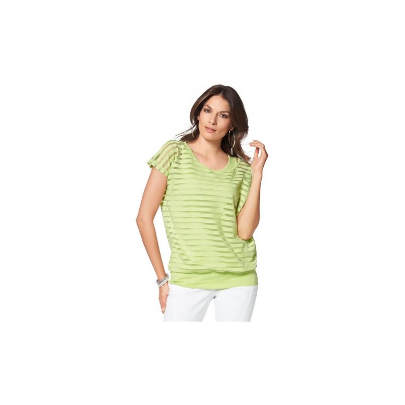 Vivance Collection Damen 2-in-1-Shirt Streifen in Chiffon und Jersey grün 34,36,38,42,44,46