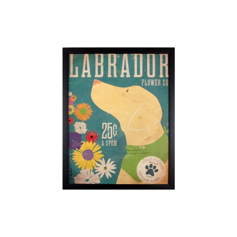 gerahmter Kunstdruck Happy Labrador 33/43 cm HOME AFFAIRE blau