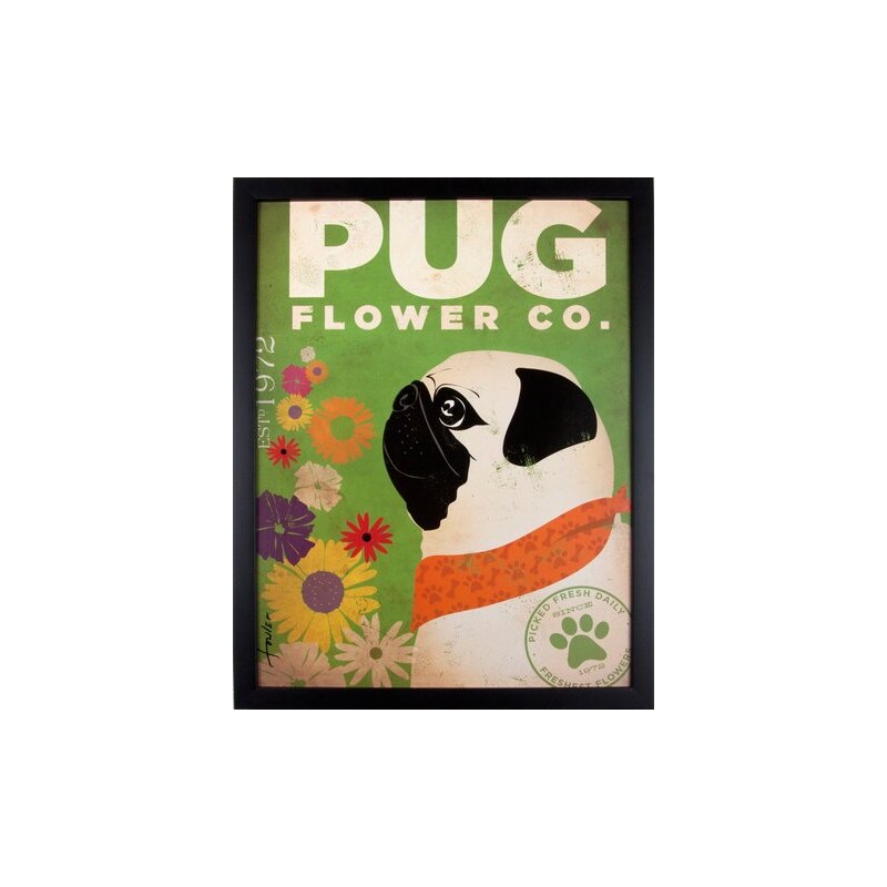 HOME AFFAIRE gerahmter Kunstdruck Happy Pug 33/43 cm grün