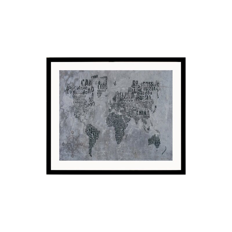 gerahmter Kunstdruck Weltschrift 53/43 cm HOME AFFAIRE grau