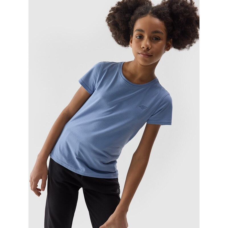 4F Unifarbenes T-Shirt für Mädchen - dunkelblau - 122