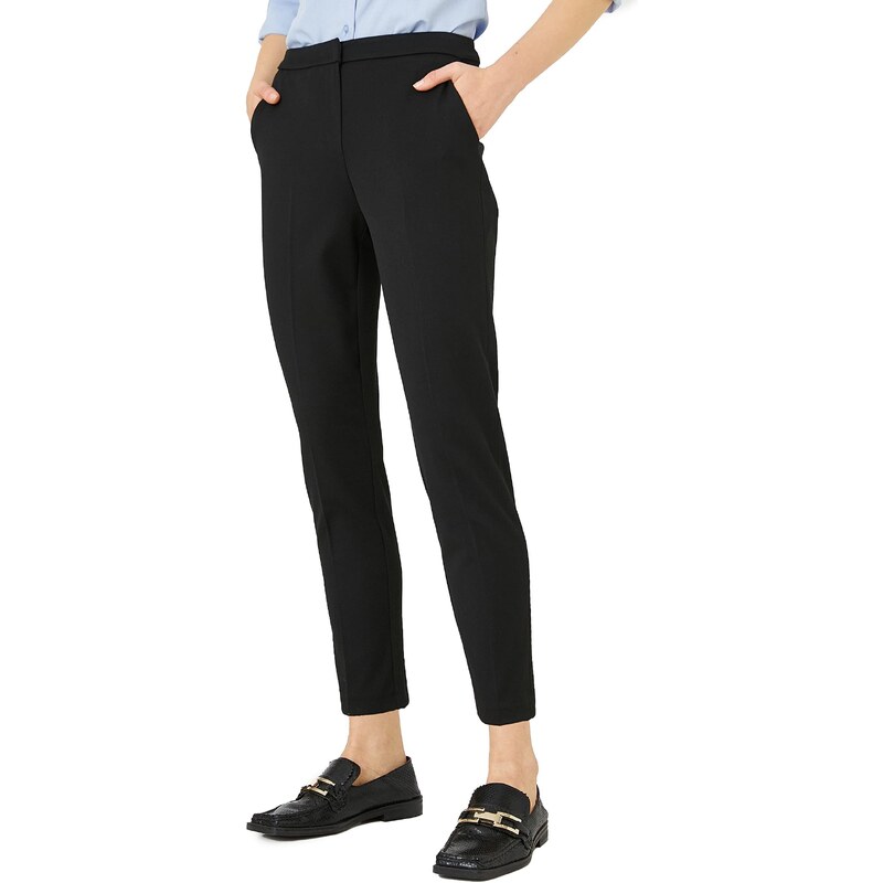 Koton Damen Pocket Medium Rise Crop Cigarette Trousers Pants, Black (999), 38 EU