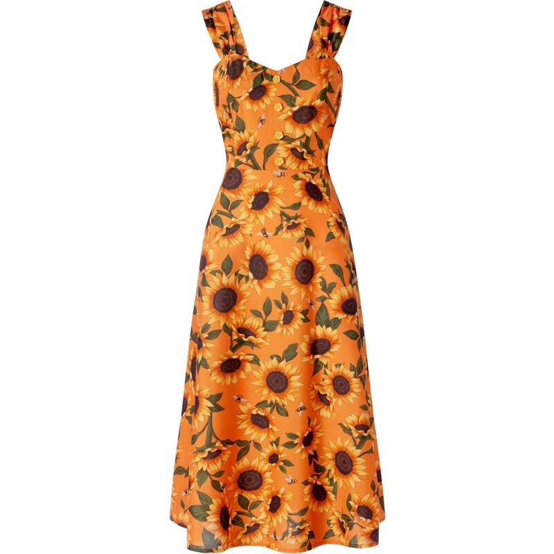 Vixen Sunflower Print Midi Kleid in Orange
