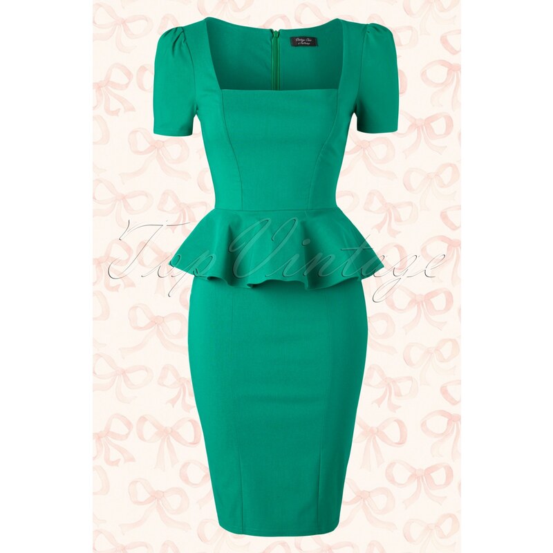 Vintage Chic 50s Clarissa Peplum Dress in Emerald Green