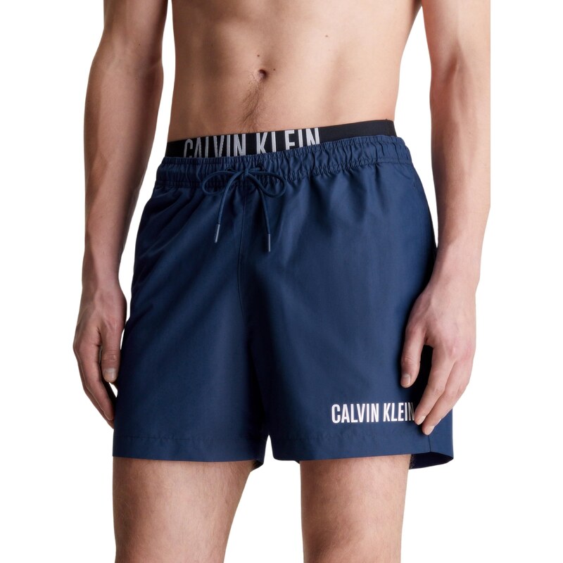 Calvin Klein Herren Badehose Medium Double Mittellang, Blau (Signature Navy), XL