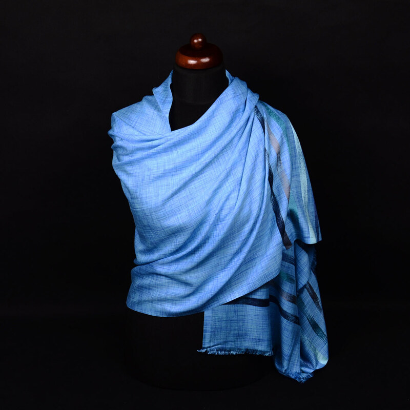 Pranita Schal aus Viskose und Seide mit Streifen hellblau mit Graubraun