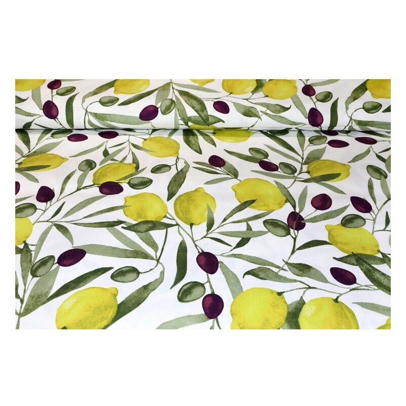 MADE IN ITALY Dekorativer Stoff Baumwolle Oliven und Zitronen, h. 140 cm