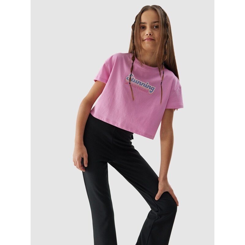 4F Cropped T-Shirt aus Bio-Baumwolle für Mädchen - pink - 122
