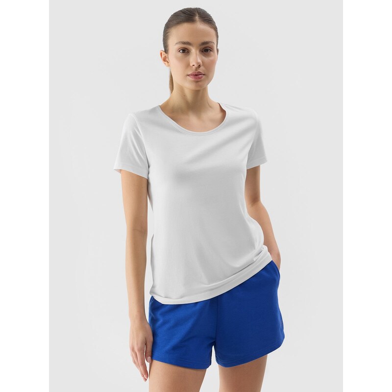 4F Unifarbenes T-Shirt, Regular Fit, für Damen - weiß - L