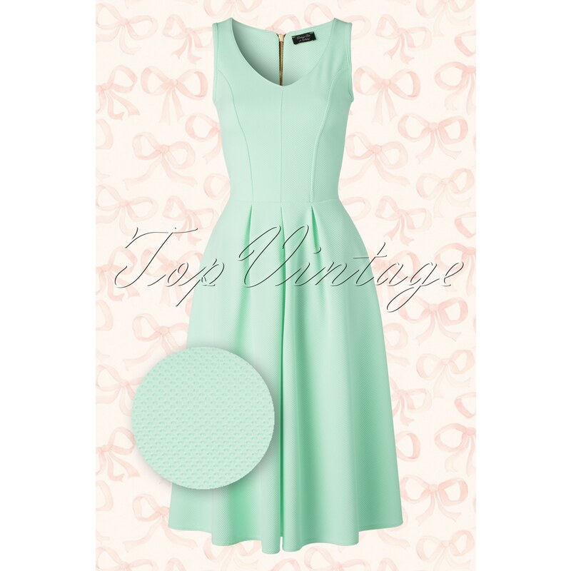 Vintage Chic 50s Malibu Fit and Flare Dress in Mint