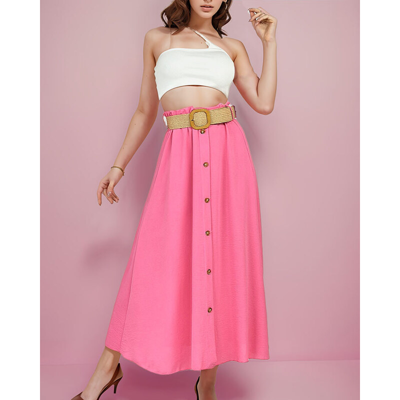Italy Moda Royalfashion Damen Midirock mit Gürtel - pink