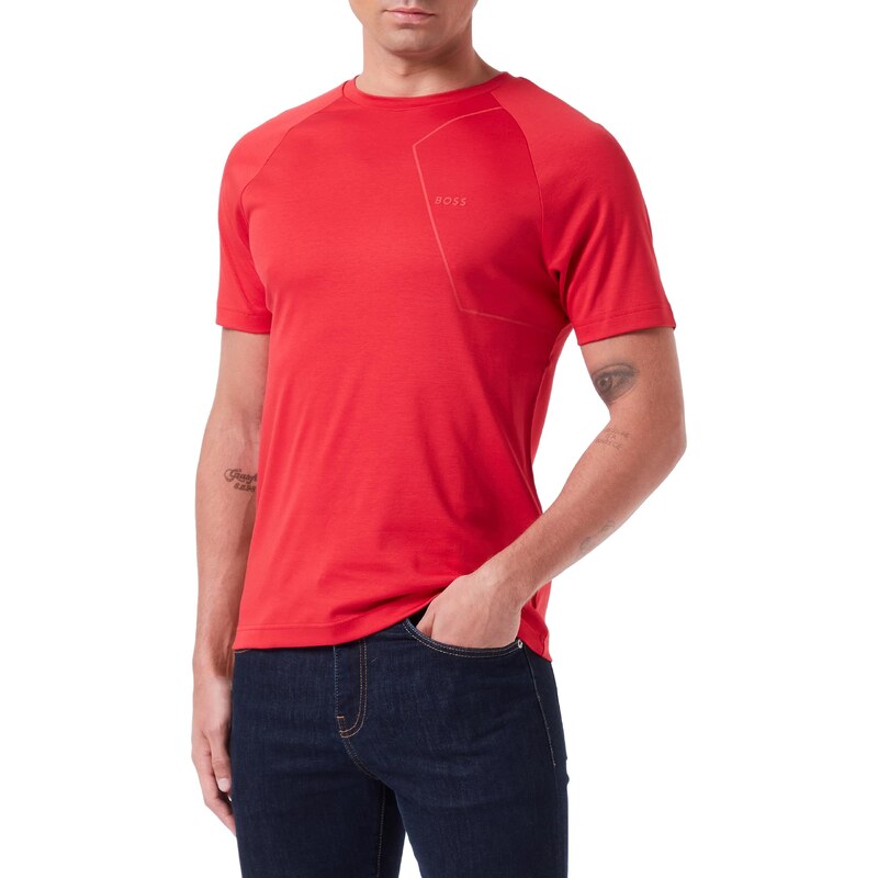 BOSS Herren Thilix T-Shirt aus Baumwolle mit Pfefferminz-Finish und schimmerndem Print-Artwork Rot XXL