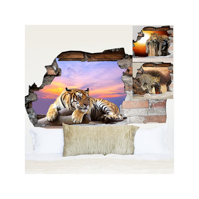 Lesara Vinyl-Wandsticker mit 3D-Effekt Wildkatzen - Leopard bei Sonnenuntergang
