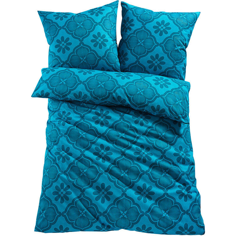 bpc living Bettwäsche Neyla, 4-tlg., 2x 80/80 cm + 2x 135/200 cm, Linon in blau von bonprix