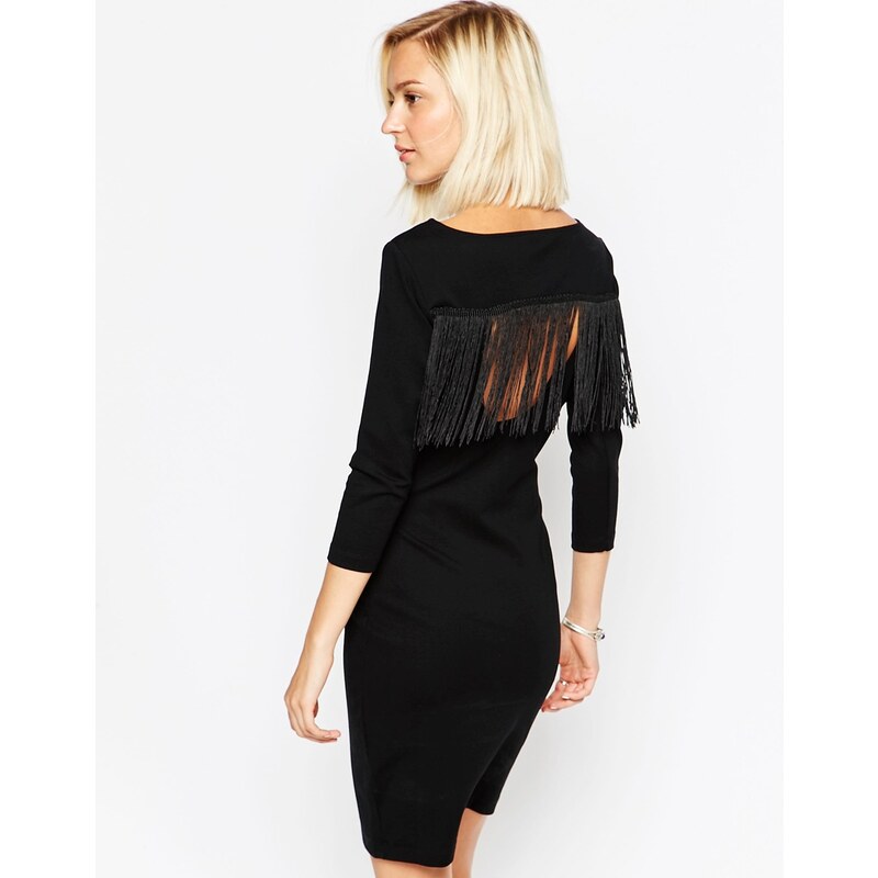 Vero Moda - Enges Kleid mit Fransen-Rückseite - Schwarz