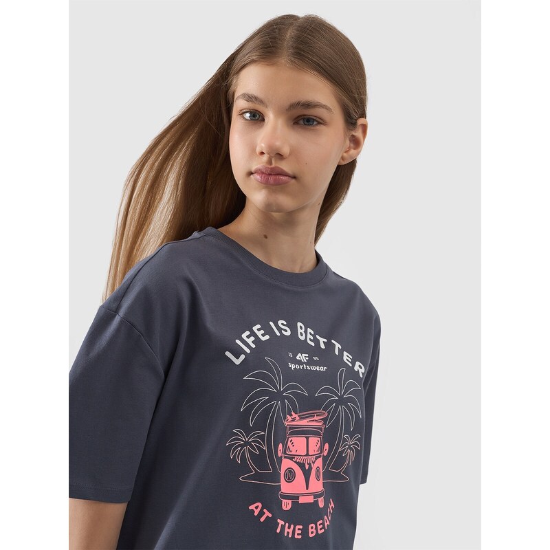 4F Oversized T-Shirt mit Print für Mädchen - grau - 122