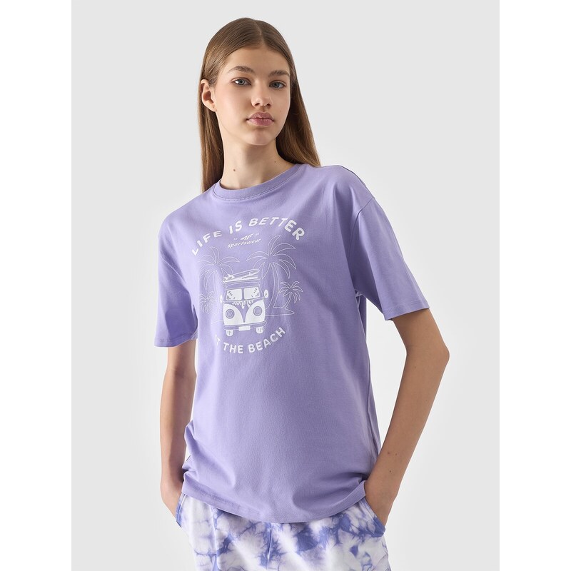 4F Oversized T-Shirt mit Print für Mädchen - lila - 122