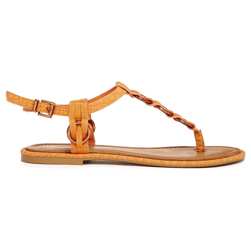 ALDO T-Bar Metal Orange Flat Sandals