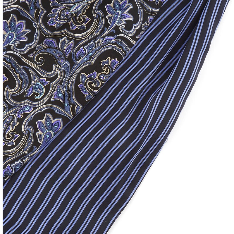 Tailor Toki Blauer Seiden Krawattenschal Streifen & Barock