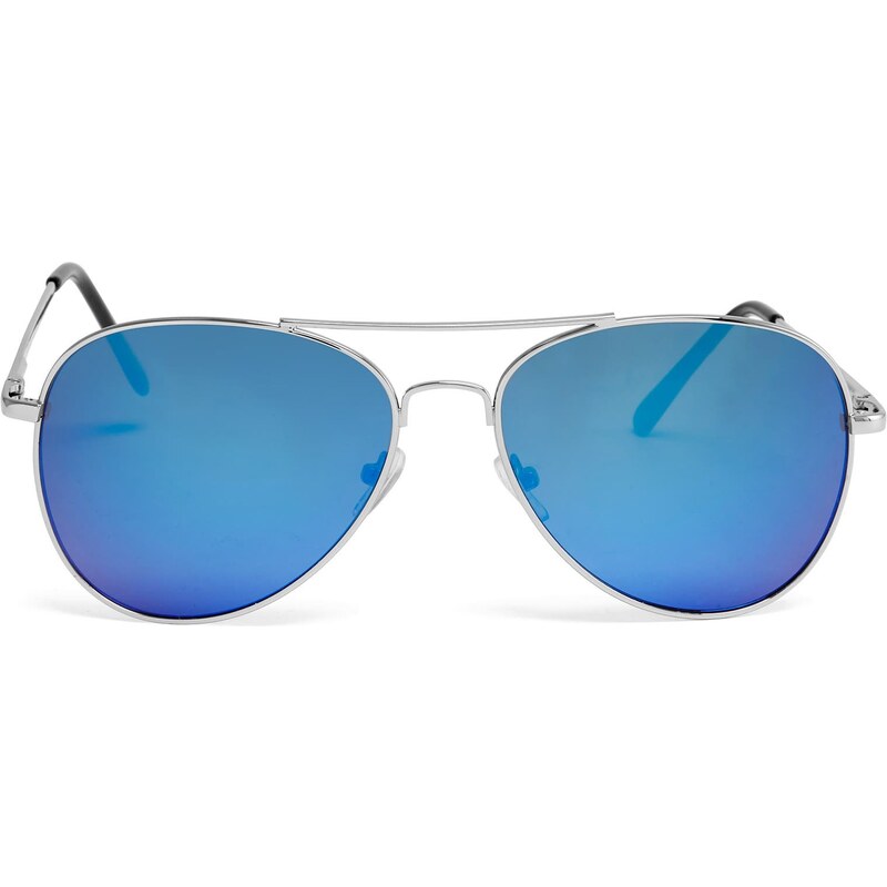 Paul Riley Silberfarbene Pilotenbrille Mit Blau Verspiegelten Sonnenbrillengläsern